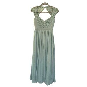 Lulus Mint Green Formal Maxi Dress Womens S Crochet Cap Sleeves Chiffon Lace